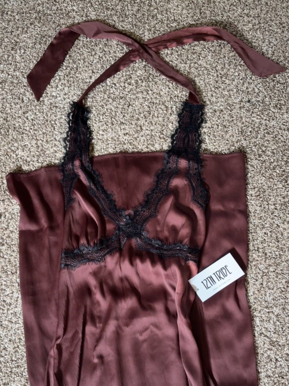 12th Tribe Vanessa Espresso Satin Midi Dress - Picture 2 of 2